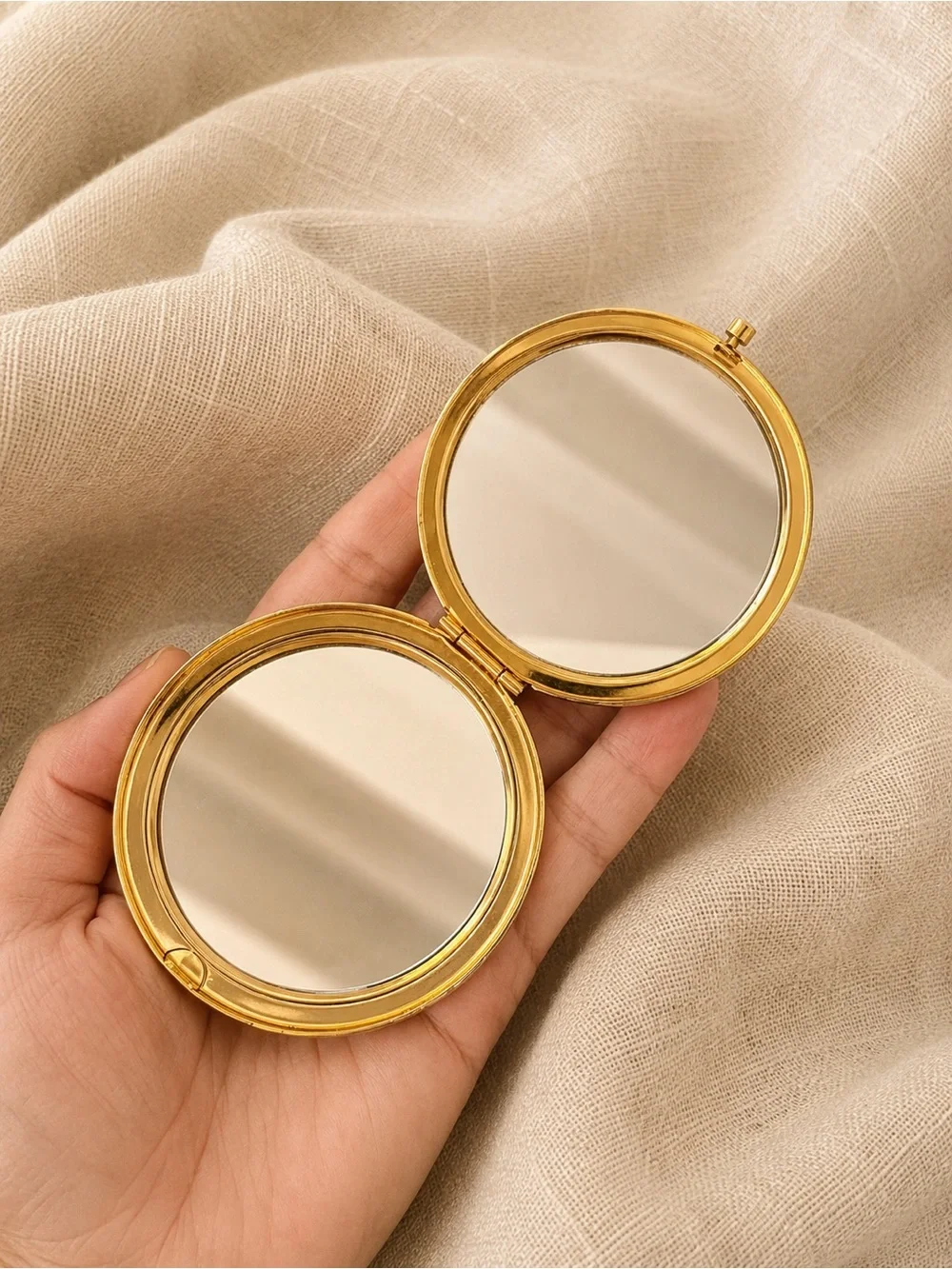 Gold-Tone Rhinestone Initial D Double-Sided Compact Mirror